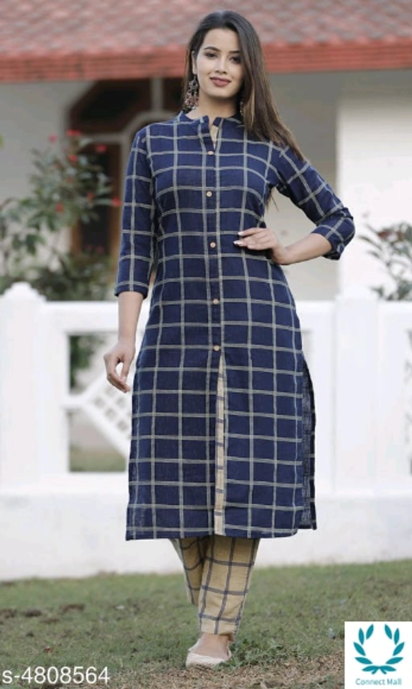 Women's Printed Cotton Slub Kurti - M (Bust Size: 38 in Size Length: 48 in) , Blue, Cotton Slub